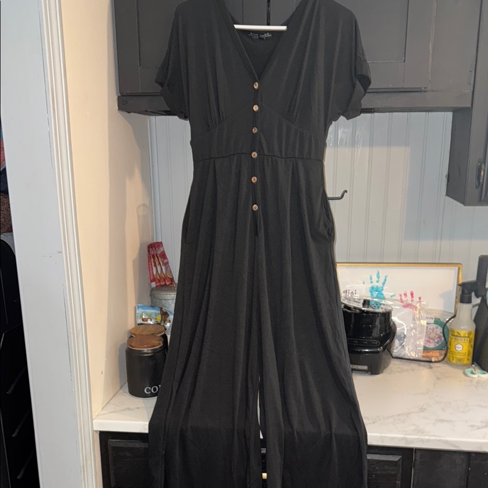 Black Buttoned Peplum Maxi Jumpsuit